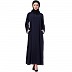 A-line abaya with piping at sleeves-Navy-blue-white